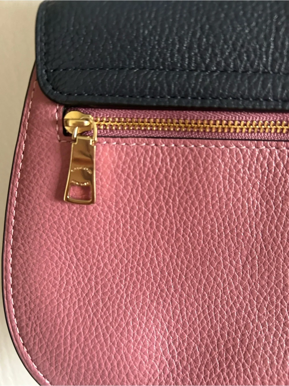 Coach Signature Remi Saddle Crossbody in navy blue and pink, classic coach